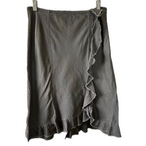 Nicole Boutique Gray Denim Faux Wrap Style Ruffle Raw Hem Side Zip Midi Skirt 10